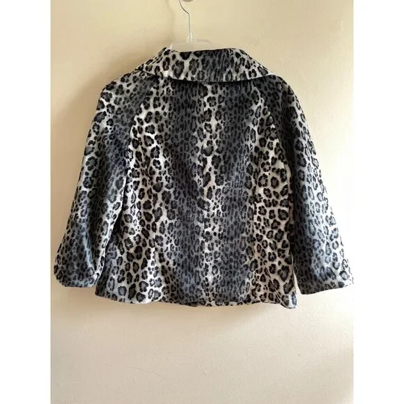 Rafaella Animal Print Fax Fur Coat Womens L Gray Short Length Button Front Lined - Picture 2 of 10